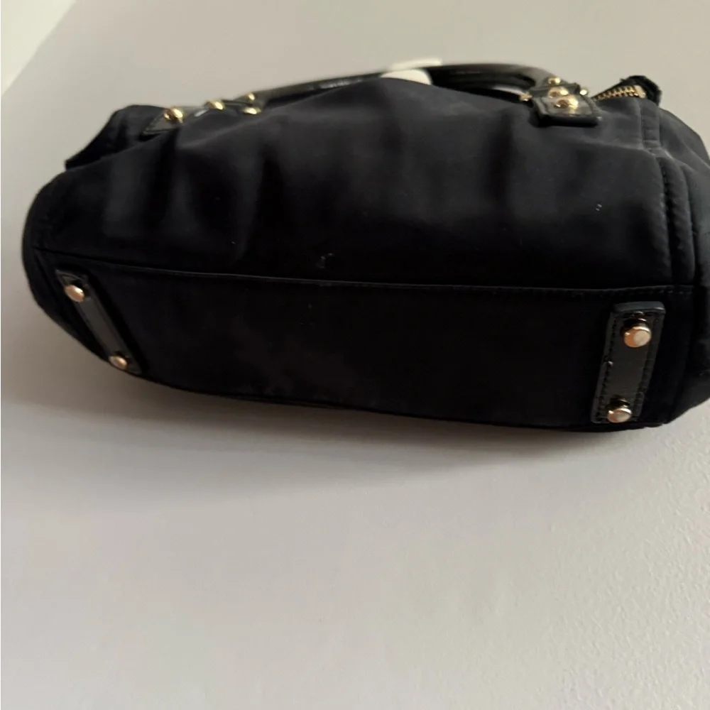 Kate Spade New York Black Nylon Satchel Bag Patent Leather Handle Shoulder Bag